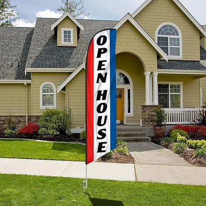 FFN - Open House Feather Banner Flag Includes 15 FT Poles Kits, Ground Stakes, and Travel Bags, for Real Estate Agents Outdoor Sign (Pack 1)