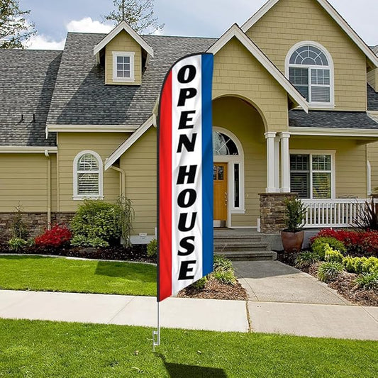 FFN - Open House Feather Banner Flag Includes 15 FT Poles Kits, Ground Stakes, and Travel Bags, for Real Estate Agents Outdoor Sign (Pack 1)