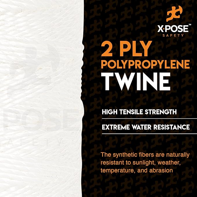 Polypropylene Tying Twine - 2 Ply White Plastic Poly String 4200' Roll - Soft On Hands - Heavy Duty Outdoor & Indoor Tie Line - Baling, Shipping & Bundling Twine, Packaging Rope 4 Pack