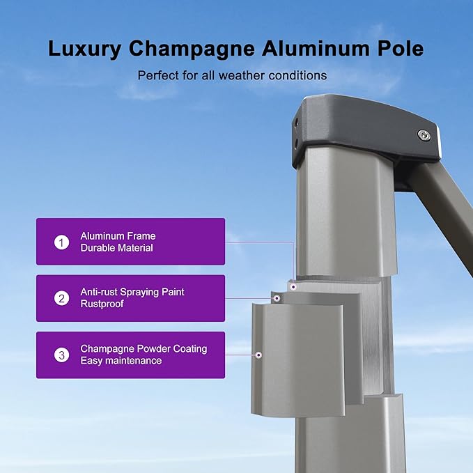 PURPLE LEAF 9' X 9' Patio Umbrella Outdoor Cantilever Umbrella, Aluminum Offset Umbrella with Champagne Frame and 360° Rotation for Pool Deck Garden, Taupe