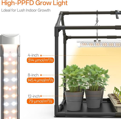 Bstrip Indoor Greenhouse with Grow Light, Mini PVC Tent with PE Base Mat, Ventilation Windows & Zippered Door, 18W Tabletop Greenhouse Light for Seed Starting with Timer, 23.8" x 15.7" x 20.5"