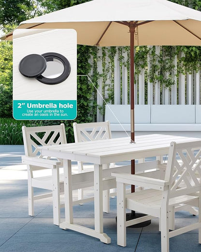 10 Piece HDPE Outdoor Dining Set for 8, Patio HDPE Furniture Set with 2 Table and Umbrella Hole, Outdoor Table and Chairs for Garden, Poolside, Backyard, Deck