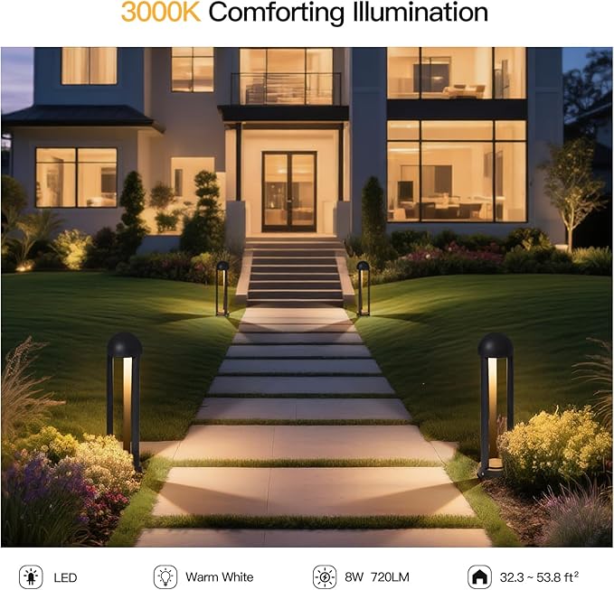 Pathway Lights, 23.6" AC 100-240V Wired Bollard Lights Outdoor, IP65 Waterproof Path Light, 3000K LED Bollard Light, Modern Commercial Landscape Lighting for Driveway Walkway Sidewalk Garden Lawn