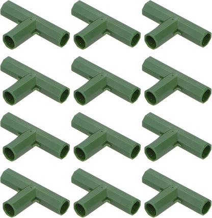 12 Pcs 11mm Greenhouse Frame Building Connectors, 3 Way Flat Pipe Fitting for Grape Trellis/Sunscreen Shed/Gardening Plant Stakes, Greenhouse Accessories [Green]