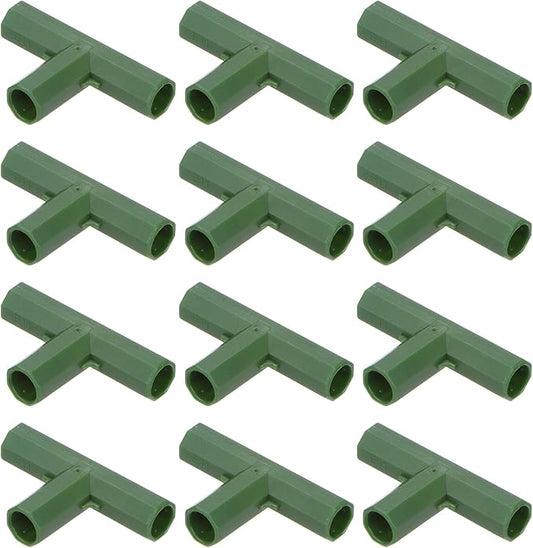12 Pcs 11mm Greenhouse Frame Building Connectors, 3 Way Flat Pipe Fitting for Grape Trellis/Sunscreen Shed/Gardening Plant Stakes, Greenhouse Accessories [Green]