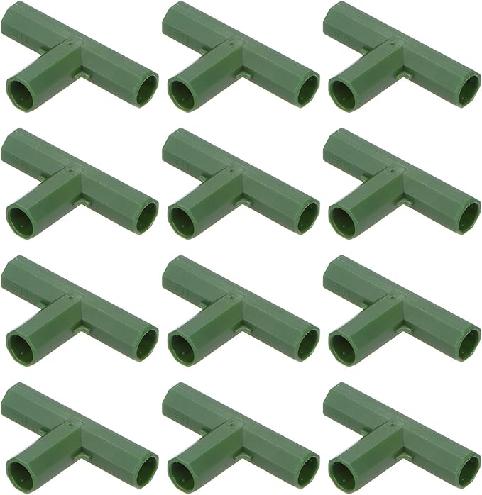 4 Pcs 11mm Greenhouse Frame Building Connectors, 3 Way Flat Pipe Fitting for Grape Trellis/Sunscreen Shed/Gardening Plant Stakes, Greenhouse Accessories [Green]