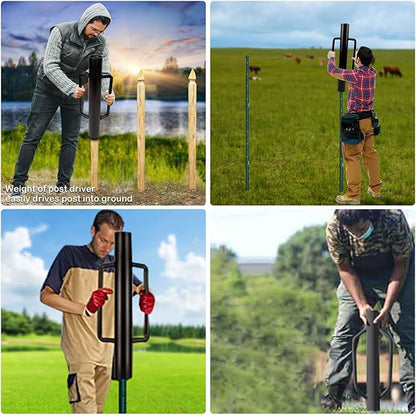Fence Post Driver-34lb T Post Driver with Handles,Heavy Duty Post Pounder,Fence Stake Hammer,Metal Fence Post Hole Digger, Post Rammer for Installing Fences or Wooden Post