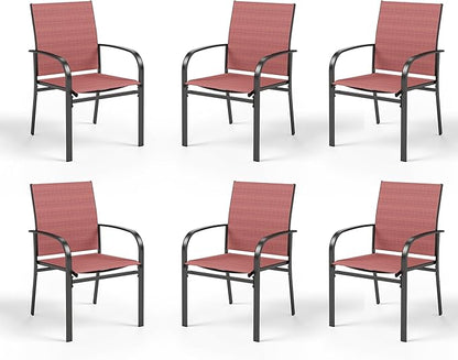 HERA'S HOUSE Outdoor Dining Chairs Set of 6, Patio Lawn 36" Textilene Fabric Chair with Wrought Iron Metal Frame Support 350lbs for Garden Backyard Lawn Kitchen, Red