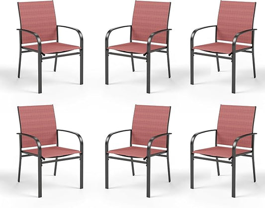 HERA'S HOUSE Outdoor Dining Chairs Set of 6, Patio Lawn 36" Textilene Fabric Chair with Wrought Iron Metal Frame Support 350lbs for Garden Backyard Lawn Kitchen, Red