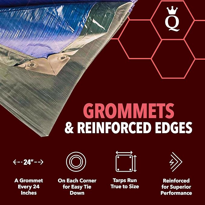 QUEEN OF TARPS | 20x25 Heavy Duty Tarp Waterproof, 120 GSM is 12 MIL, UV/Tear Resistant Tarp, Camping, Outdoor Furniture, Car, Tents, Painting, Firewood Protection | 20x25, Heavy Duty