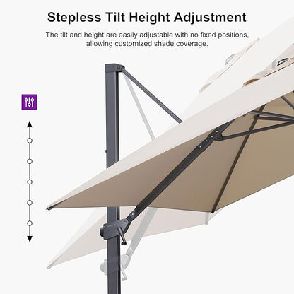 PURPLE LEAF 9' × 11.5' Patio Cantilever Umbrella with Base Outdoor Rectangle Adjustable Offset Umbrellas with 360-degree Rotation and 8 Heavy Duty Metal Ribs for Garden Deck Pool Beige