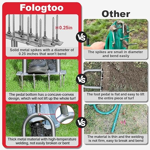 Lawn Aerator Tool, 43.3" Pre-Assembled Lawn Aerator with 12 3.5" Lengthened Iron Spikes, Efficient Manual Grass Spikes Aerator for Yard Aerating, Garden Tools, Easy to Use