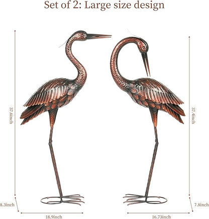Kircust Crane Garden Sculptures & Statues Heron Decoy Large Size Metal Birds Yard Art Standing Vintage Brass Heron Lawn Ornament Outdoor Decorations 37 Inches Set of 2