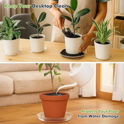 100 Packs 4" Small Clear Plant Saucers for Indoor Outdoor Use Heavy Duty Plastic Plant Trays for Planter Bulk Flower Pot Drip Trays to Catch Water, 4 to 20 Inch