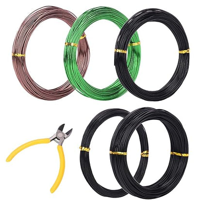 5 Roll 98 Feet Color Aluminum Bonsai Training Wire, Anodized Bonsai Training Wires with Cutter, 1.0mm, 1.5mm, 2.0mm Bonsai Wire for Tree Shaping & Plant Training(490 Feet Total)