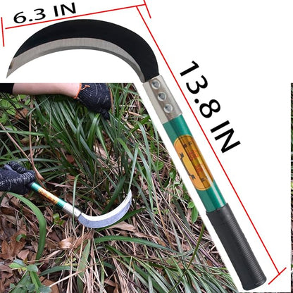KEYI Weeding Sickle,Steel Grass Sickle,Manganese Steel Blade/Hardwood Handle Hand held Serrated Grass Hook Cutter - Great for Removing Unwanted Vines and Weeds. (13.8 in*6.3 in)