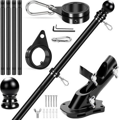 REERON House Flag Pole, 5 FT Metal Spinning Flag Poles Kit, 1" Tangle Free Stainless Steel Flagpole with 360° Flag Rings & 2-Position Holder Bracket for Outside House Porch Wall Mount for 3x5 Flag