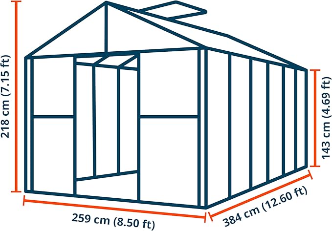 Greenhouse Saphir 6 Aluminum Frame 8.5 x 12.6 ft with Approx. 8 mm Polycarbonate Panels