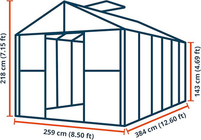 Greenhouse Saphir 6 Aluminum Frame 8.5 x 12.6 ft with Approx. 8 mm Polycarbonate Panels