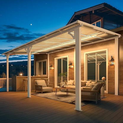 AECOJOY 16' x 10' Gazebo White Outdoor Pergola for Patio, Large Wall-Mounted Hard Top 10x16 Lean to Metal Gazebo Shelter Pergolas and Gazebos Clearance with Patio Roof, Heavy Duty Awnings for Patio