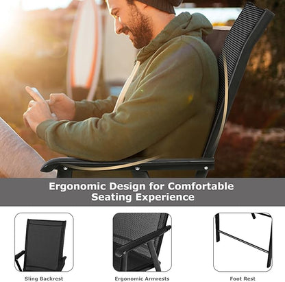 S AFSTAR Patio Chairs Set of 4, Outdoor Folding Dining Chairs with Armrests, Foldable Porch Chairs for Lawn Deck Backyard, Folding Chairs for Adults (Black)