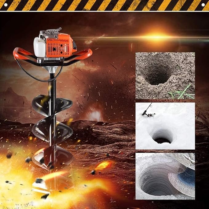 72cc Post Hole Digger 2-Stroke Petrol Gas Powered Earth Digger with 2 Extension Rods（24" & 24"） + 3 Auger Drill Bits (3" 5" & 8") for Farm Garden Plant