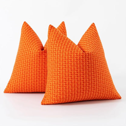 Kevin Textile Fall Outdoor Waterproof Throw Pillow Covers Pack of 2 Farmhouse Decorative Cushion Covers for Garden Patio Tent Balcony Bench Couch Sofa 24x24 Inch, Orange