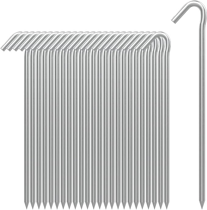 AAGUT Tent Stakes Heavy Duty Metal 9 Inch, 25 Pack Rust-Resistant Galvanized Steel Camping Stake Garden Edging Fence Hooks Yard Tent Pegs for Inflatable, Tarp, Outdoor Christmas Decorations