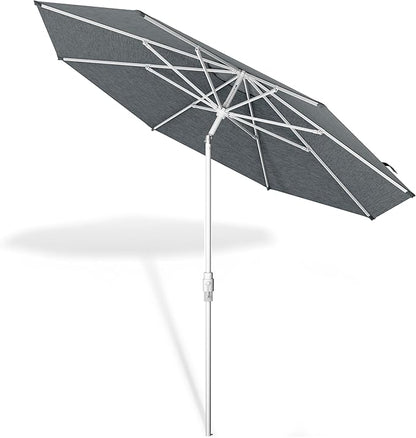 Midtown Umbrellas The Swilt 10 Feet Patio Umbrella in Sunbrella Cast Slate Acrylic Fabric - Fiberglass Ribs, Auto-Tilt Aluminum Frame For Backyard, Deck, Garden, Pool - White Pole