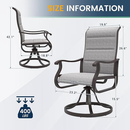Amopatio Padded Patio Swivel Chairs Set of 4, Outdoor Dining Chairs with Ultra Soft Textilene High Back Seat & Metal Rocker Frame, for Backyard Deck Garden (Light Gray)