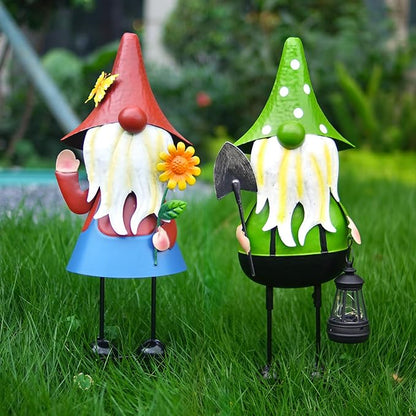 HONGLAND Solar Garden Gnomes Outdoor Statue -18 Inch Gnomes Decorations for Outside with Solar Lantern -3D Outdoor Figurines for Patio Yard Lawn Porch
