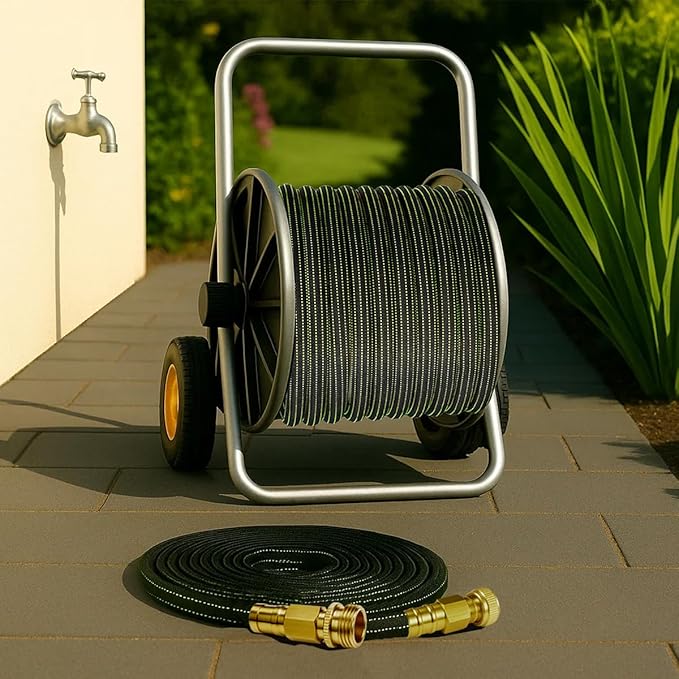 30FT Lightweight Garden Hose,Flexible Water Hose with Solid Brass Head,Kink-Free,Collapsible Hose,High Pressure Flat Water Hose for RV,Boat,Car Wash,Garden,Yard,Camper (GreenBlack, 30FT+Nozzle)