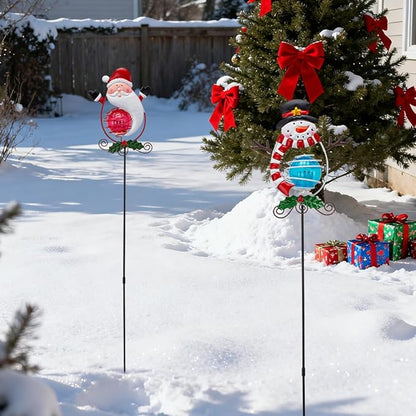 Christmas Solar Garden Lights Outdoor,2 Pack Xmas Santa Claus Snowman Solar Stake Lights,Christmas Decorations Outdoor Present for Yard Garden Patio Decor