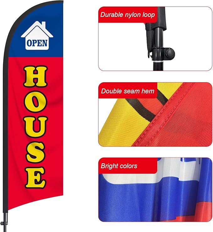 2 Packs Open House Flag for Real Estate 8 Ft Open Feather Flags Banner with Pole Kit and Ground Stake for Outside Outdoor