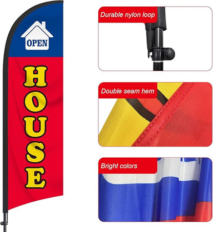2 Packs Open House Flag for Real Estate 8 Ft Open Feather Flags Banner with Pole Kit and Ground Stake for Outside Outdoor