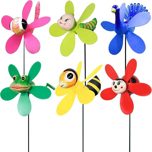 Garden Pinwheels, 6 Pack Wind Spinners with Metal Stakes, Colorful Decor Pinwheels Windmills Whirligigs Kids Toys for Outdoor Indoor Garden Yard Lawn Patio Party Wedding Decorations