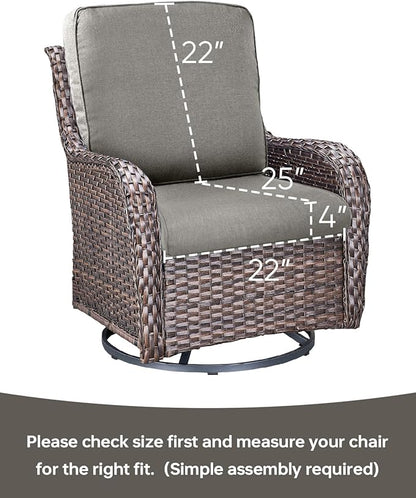 Pop 22x25/22x24 Outdoor Chair Cushions Set of 2 - High Back Deep Seat Water-Resistant Patio Wicker Chairs Cushion for Rattan Dining Rocker Glider Loveseat Couch Sectional Sofa - Grey/Classic
