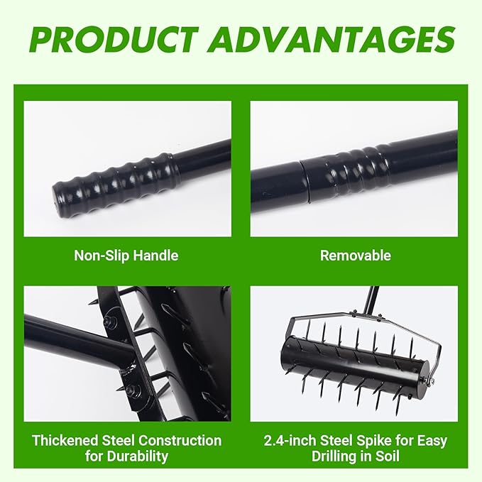 18 Inch Heavy Duty Rolling Lawn Aerator, Adjustable Weight Manual Roller Lawn Aerator Tool ，Heavy Duty Outdoor Manual Garden Lawn Tool for Yard Garden