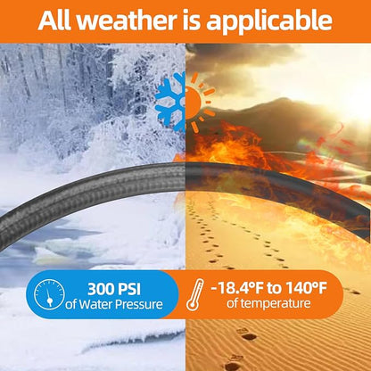 SPECILITE Garden Water Hose 100 ft x 5/8 in Heavy Duty, Flexible and Lightweight, Burst 600 psi, Kink-less Hybrid Rubber Pipe for Backyard, 3/4'' Brass Fittings, Black