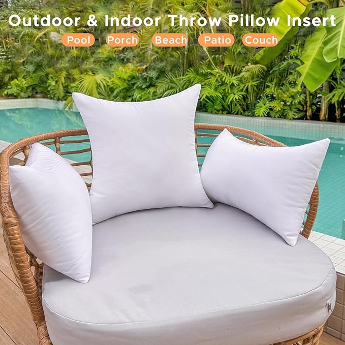 12 x 20 Outdoor Pillow Insert Set of 4 Small Lumbar Patio Furniture Pillows for Porch Couch Fall Throw Pillow Inserts Premium Decorative Stuffer Pillows Waterproof Rectangle White Cushion