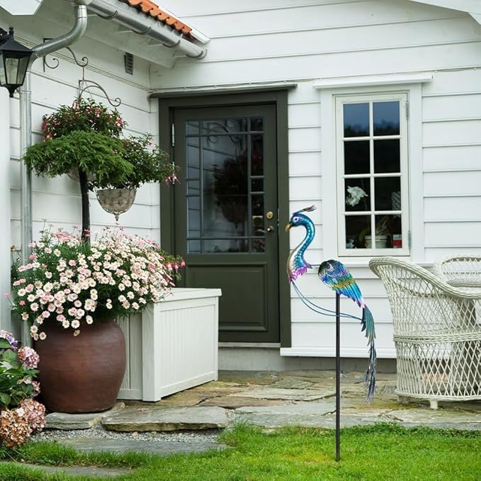 hogardeck Garden Decor for Outside, 48" Metal Peacock Garden Stake with Rocking Motion for Yard Art, Heavy-Duty Balancing Kinetic Wind Sculpture for Lawn Porch Outdoor Decorations