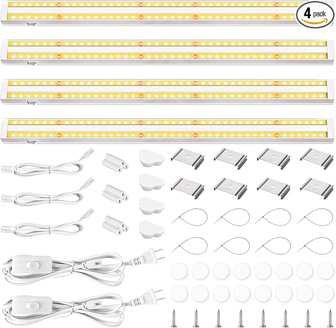 FOXGARDEN Grow Lights for Indoor Plants, 2FT 40W (4×10W) Full Spectrum LED Plant Growing Lamp, Grow Light Strip, Grow Light for Seed Starting, Plug and Play, Separate Switch, 4-Pack