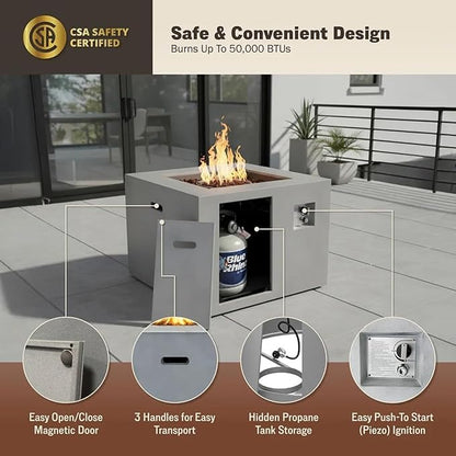32" Smokeless Outdoor Alloy Steel Fire Pit Table w/Lid, All in One Propane Fire Table, Square Patio Firepit Table 50,000 BTUs, Lava Rocks, Weatherproof Cover, CSA Certified, for Outside Patio