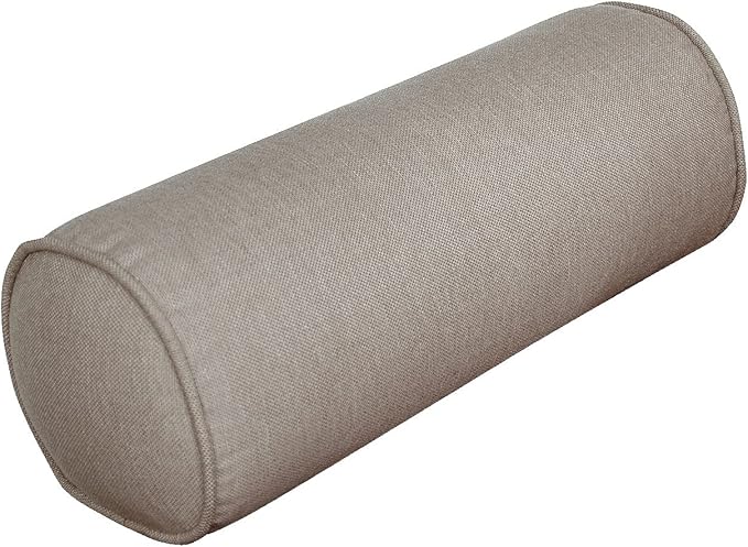 Indoor/Outdoor Bolster Pillows, 16x6 inches Solid Round Lumbar Cylinder Throw Pillows for Outdoor Furnitures, Set of 2, Beige