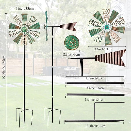 Viveta Wind Spinners Outdoor,13”Kinetic Wind Spinner Metal Vintage Windmill for Outdoor Garden Patio Yard Decor,Green