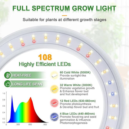 LORDEM Grow Light for Indoor Plants, 7.9" Full Spectrum LED Plant Grow Light, Height Adjustable Growing Lamp with Auto Timer 4H/8H/12H, 6 Dimmable Levels, Ideal for Indoor Large Tall Plants Growth