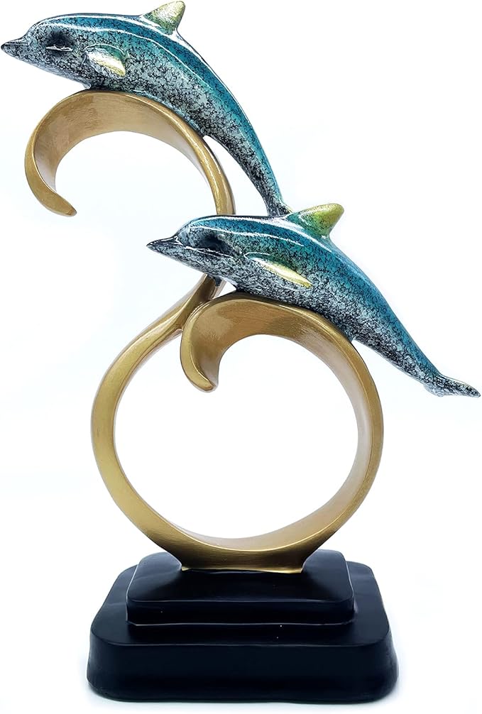 Resin Dolphin Statue Sculpture Frgurine Gift for Home Office Living Room Desktop Display Decorative Decoration (Blue)