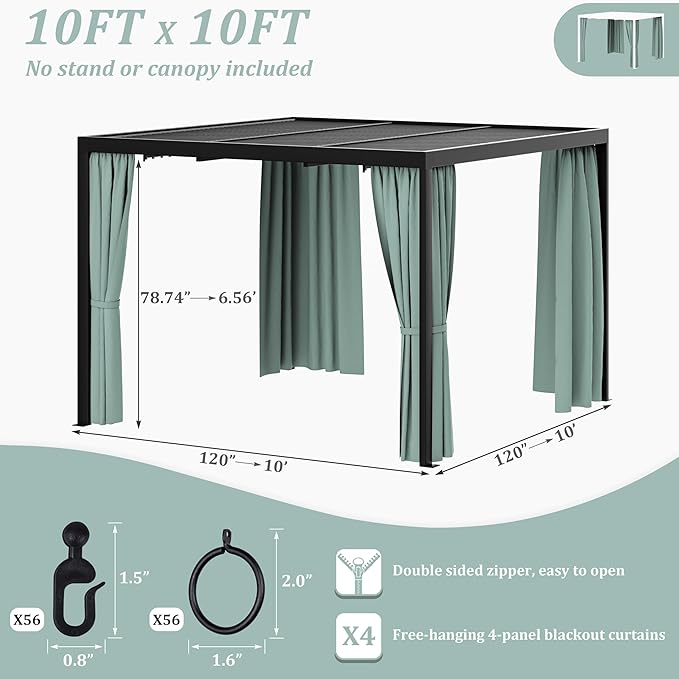 Gazebo Universal Replacement Privacy Curtain,10'×10' Gazebo Outdoor Waterproof Curtains, 4-Panels Sidewall Curtains with Double Zipper for Patio Canopy, Garden and Backyard (Curtain Only)