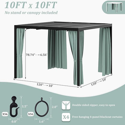 Gazebo Universal Replacement Privacy Curtain,10'×10' Gazebo Outdoor Waterproof Curtains, 4-Panels Sidewall Curtains with Double Zipper for Patio Canopy, Garden and Backyard (Curtain Only)