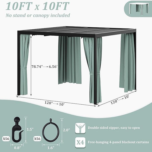 Gazebo Universal Replacement Privacy Curtain,10'×10' Gazebo Outdoor Waterproof Curtains, 4-Panels Sidewall Curtains with Double Zipper for Patio Canopy, Garden and Backyard (Curtain Only)